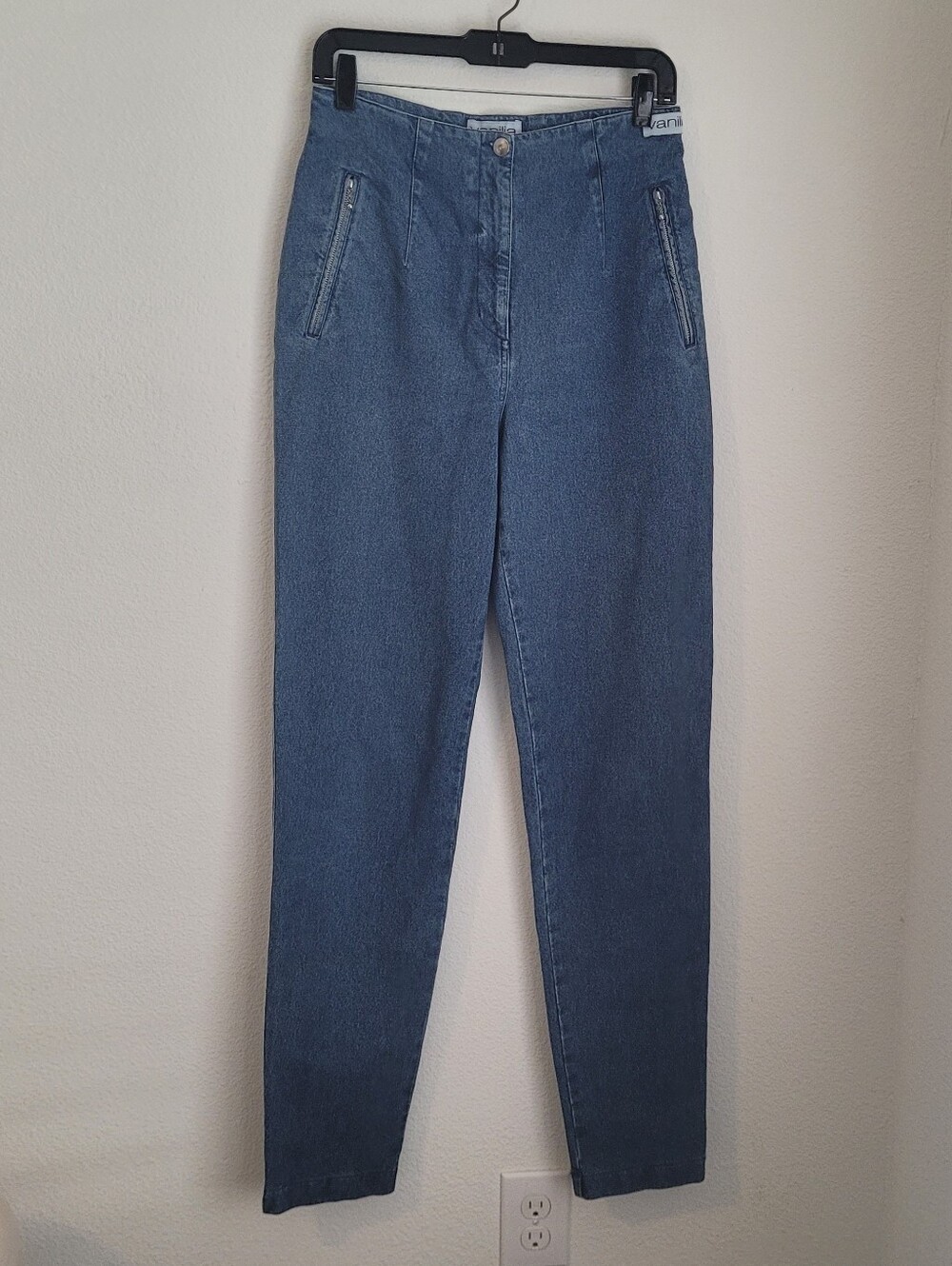 Vintage Vanilia High Waisted Slim Tapered Mom Jeans Blue Zip Pockets Long Sz 42